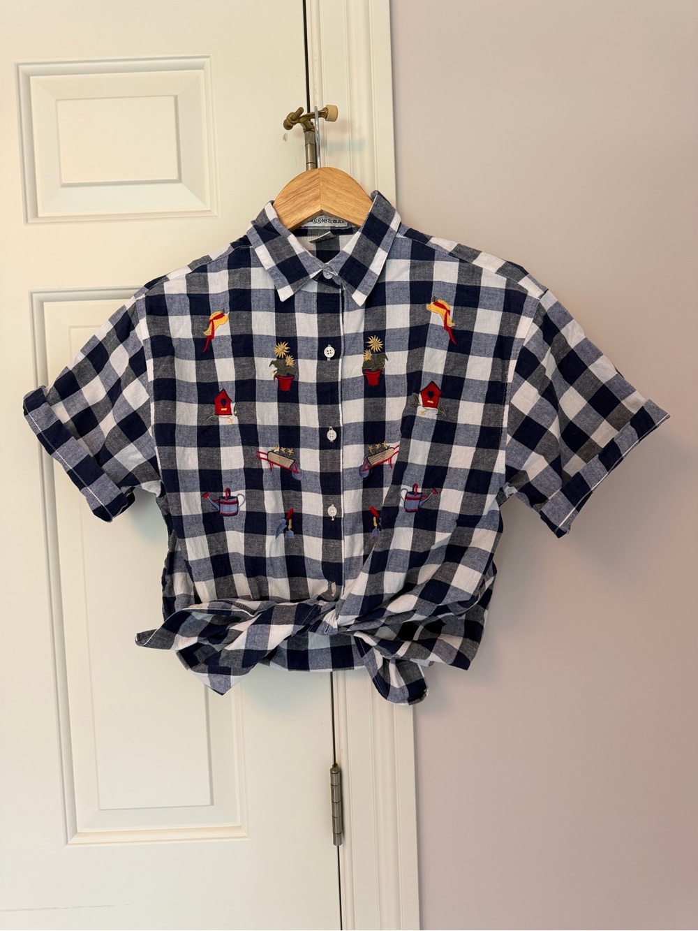 Gardening-core - Navy & White Check Short-Sleeve Button-Down - Vintage
